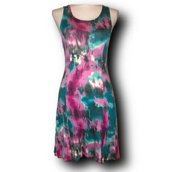 Tie-Dye Sleeveless Dress - Pink, Blue, Black - Picture 1 of 1